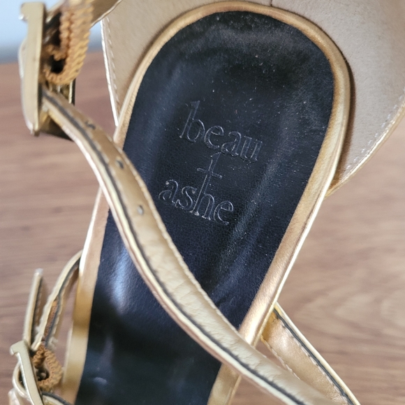 Beau & Ashe Kafka Stiletto Sz 10 Gold Gladiator Cage 4.5" Heel Chunky Tread - Picture 13 of 14